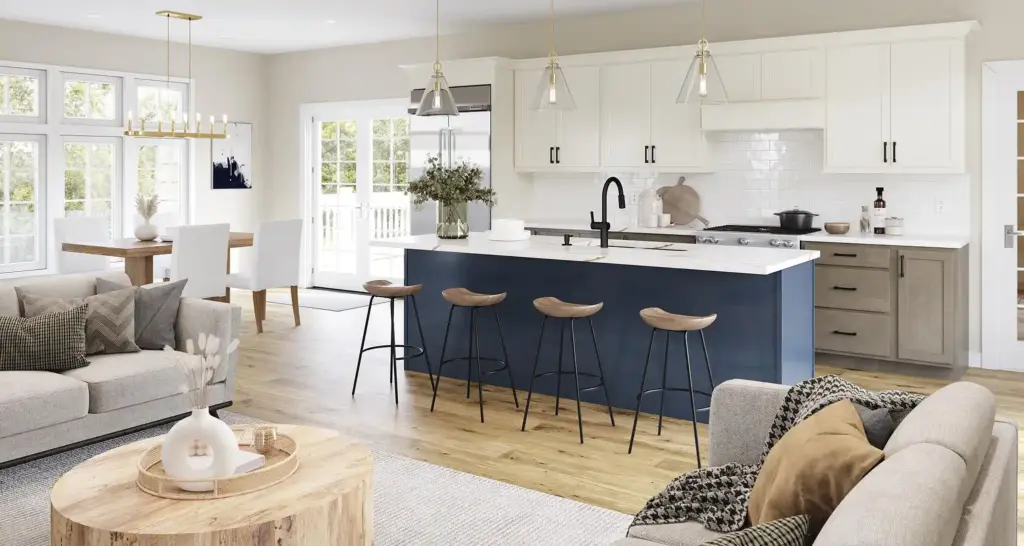 410S Painted Vanilla n Navy n Maple Latte Kitchen, Nationwide Cabinet Supplier, Quality Cabinets, Complementary delivery, budget friendly prices, Nationwide Cabinet Distributor