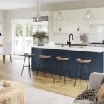 410S Painted Vanilla n Navy n Maple Latte Kitchen, Nationwide Cabinet Supplier, Quality Cabinets, Complementary delivery, budget friendly prices, Nationwide Cabinet Distributor