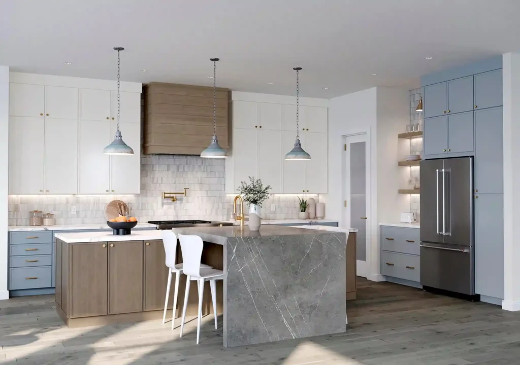 580F Painted Vanilla & Painted Mist & Maple Almond Kitchen
