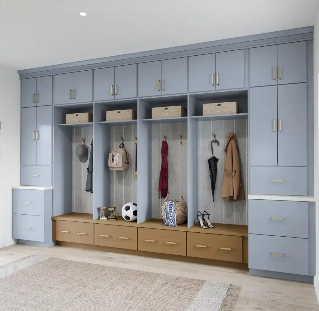 530S Painted Mist & Cherry Amber Mudroom