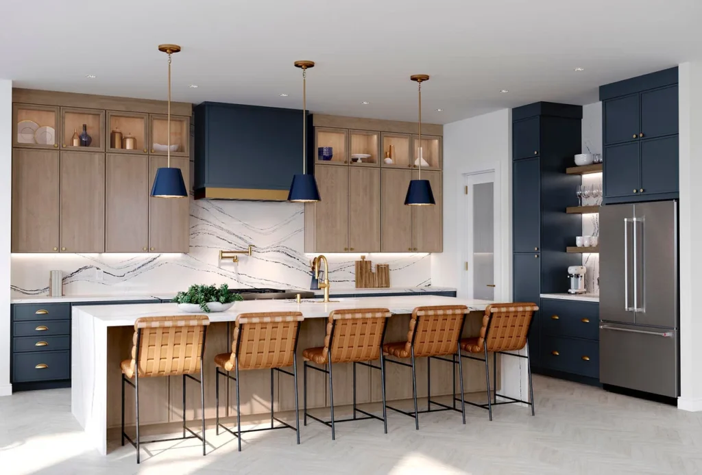580F Maple Almond & Painted Navy Kitchen