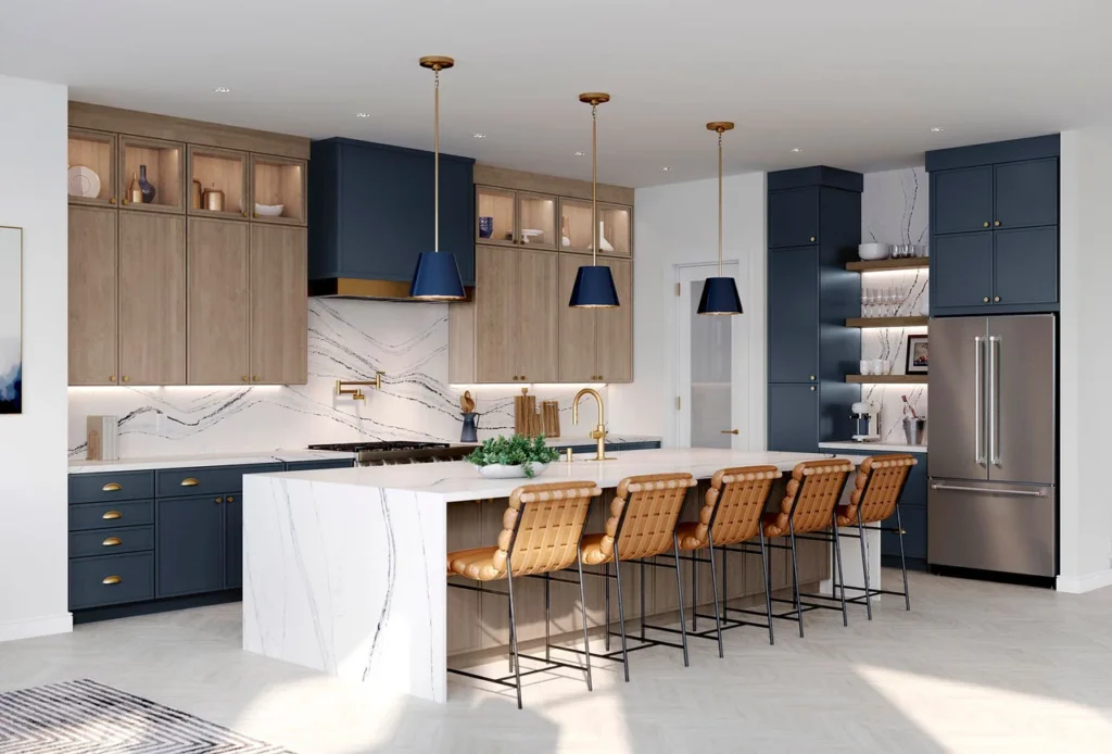 580F Maple Almond & Painted Navy Kitchen