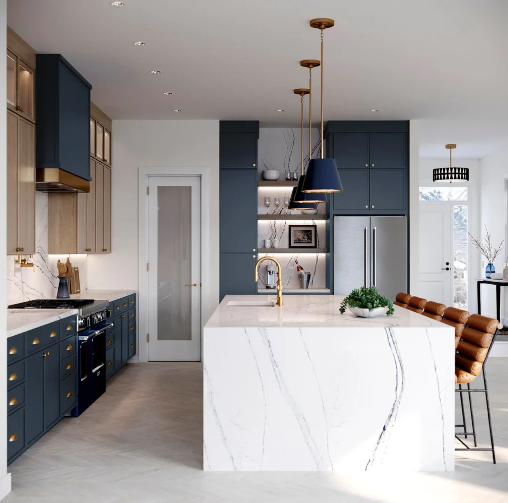 580F Maple Almond & Painted Navy Kitchen